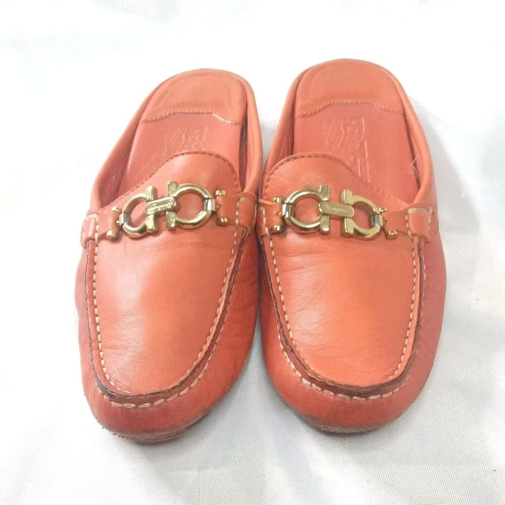 Salvatore Ferragamo Gancini Mule Women's Shoes Size 5 B Burnt Orange
